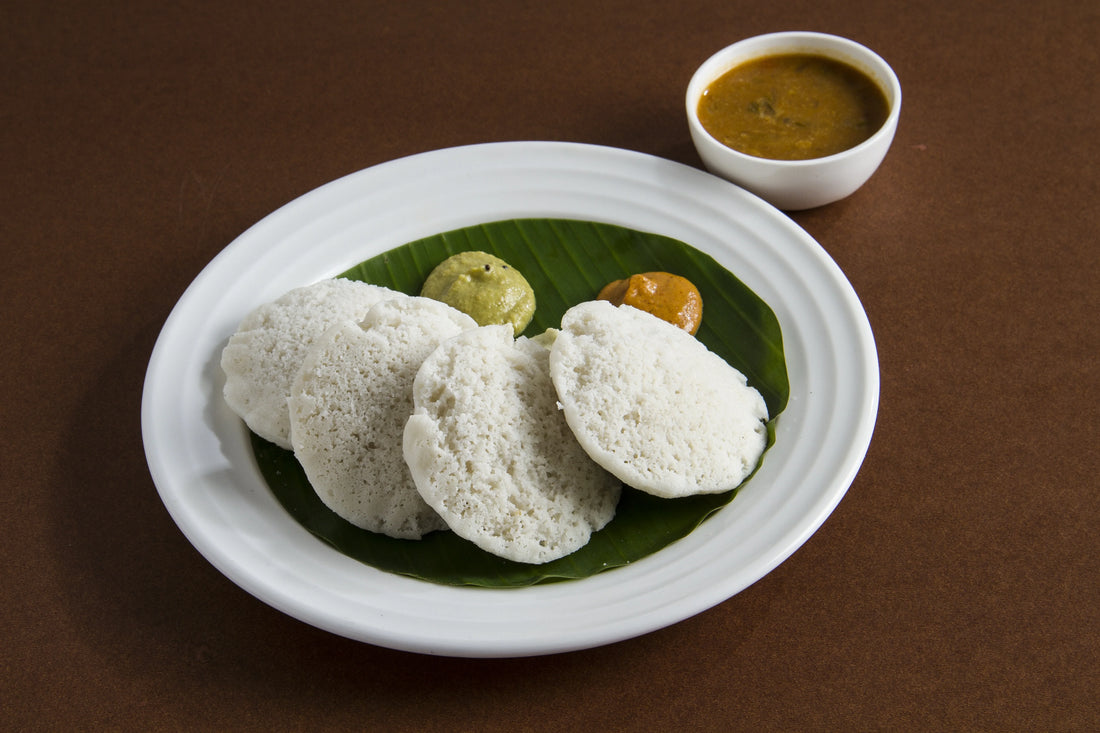 millet idli served with coconut chutney and sambhar