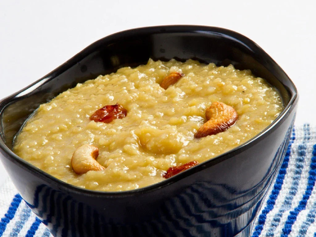 sweet pongal served in a bowl