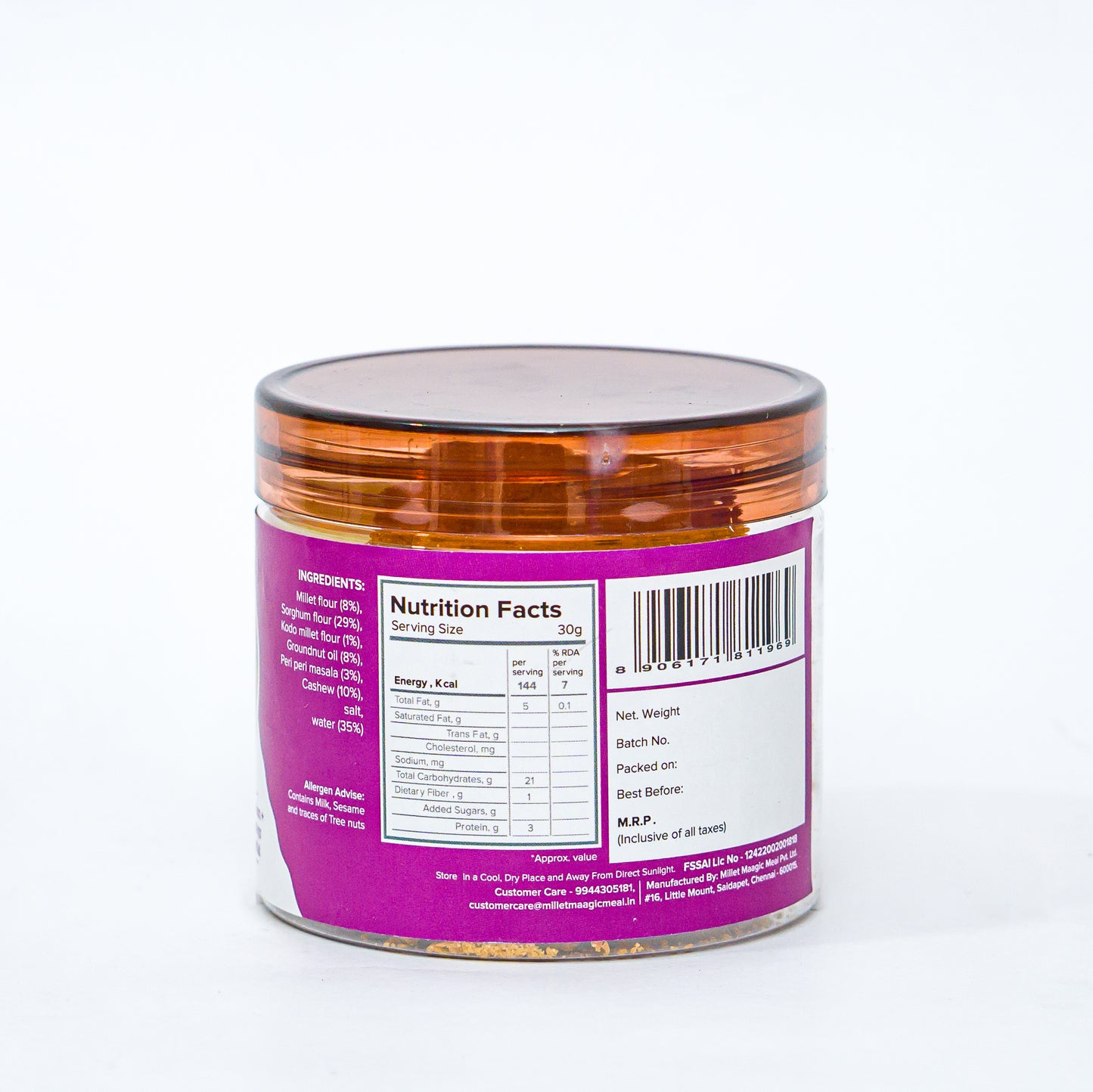 Baked Millet Jowar Peri Peri Thattai (Crisp Crackers) (100 Gms) - Vegan