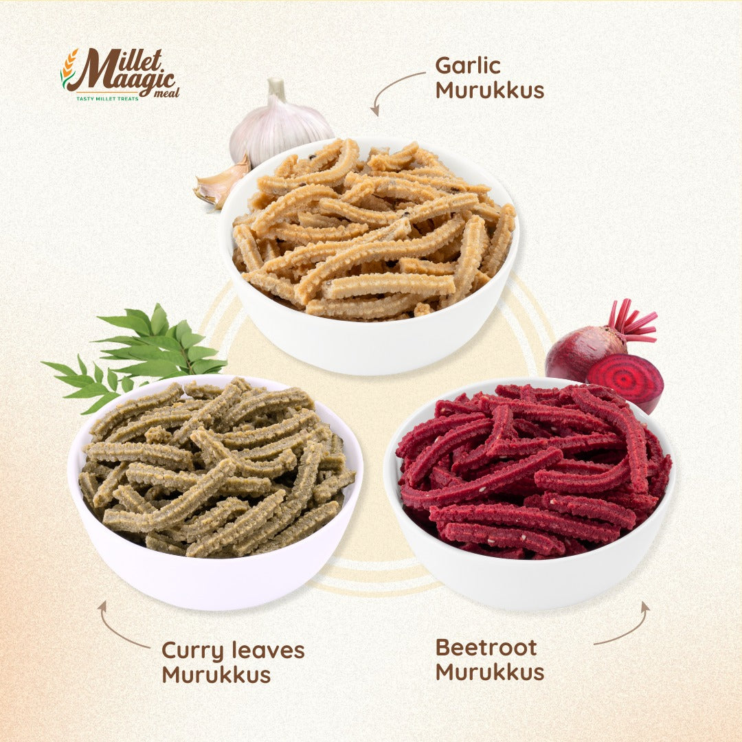 Millet Murukku - Fresh Veggie extract Combo (3 Packets) - 100g