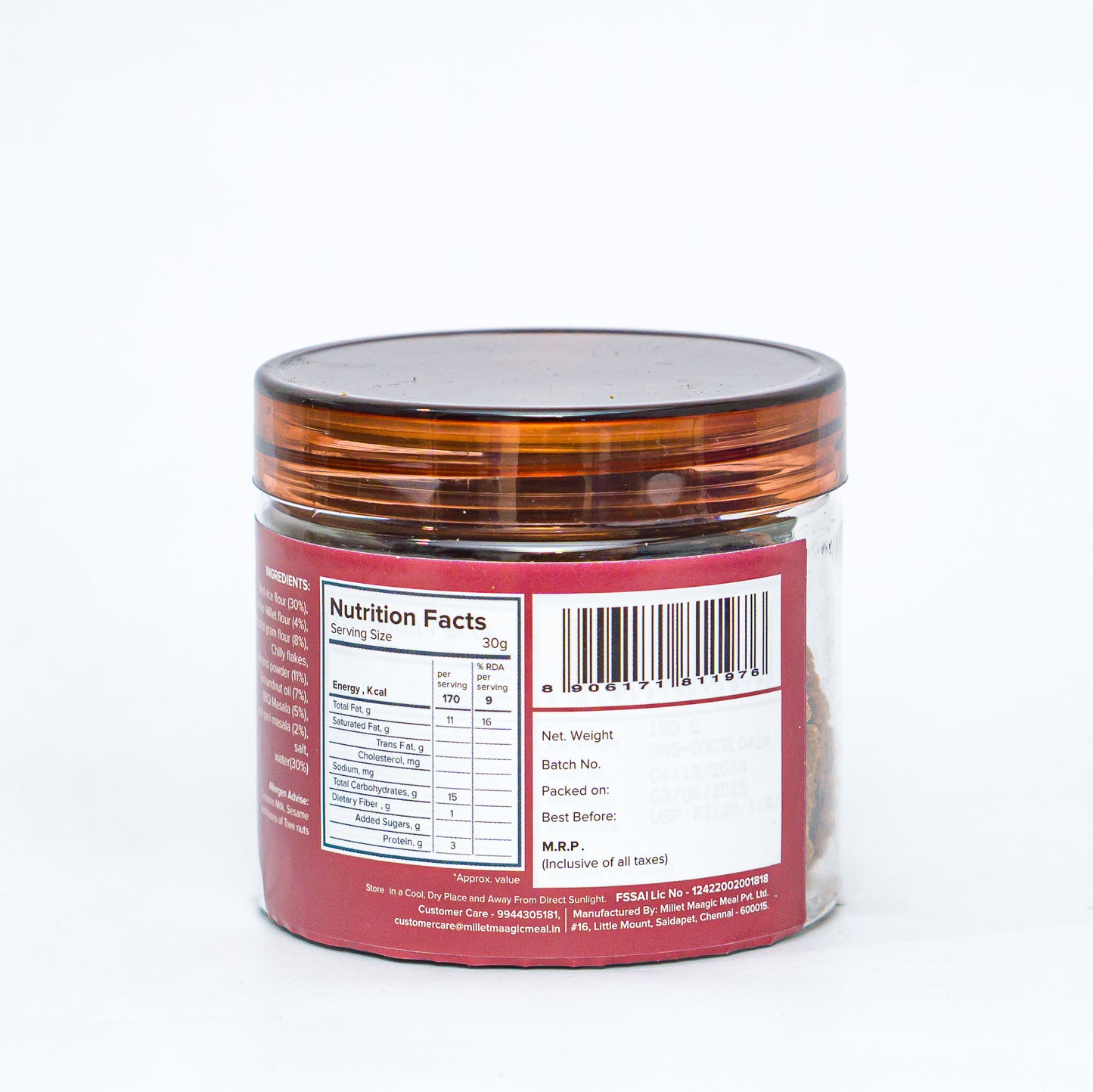 Baked Millet Red Rice Barbeque Thattai (Crisp Crackers) (100 Gms) - Vegan