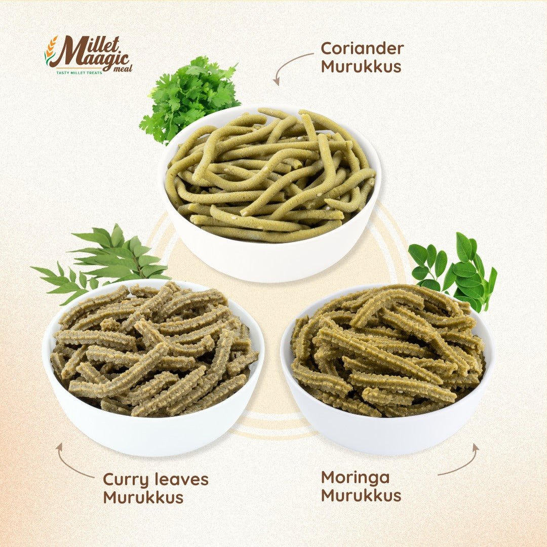 Millet Murukku - Fresh Green Leaves Extract Combo (3 Packets) 100g